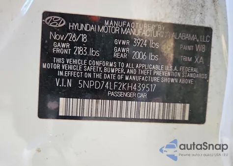 2019 Hyundai Elantra Se z USA, uszkodzony, nr VIN 5NPD74LF2KH439517